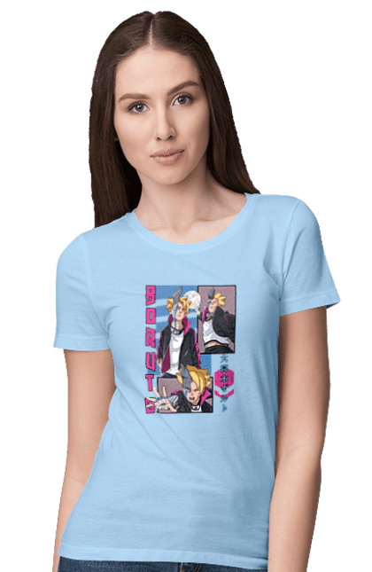 Women's t-shirt with prints Boruto. Anime, boruto, enemies, manga, neon, tv series. 2070702