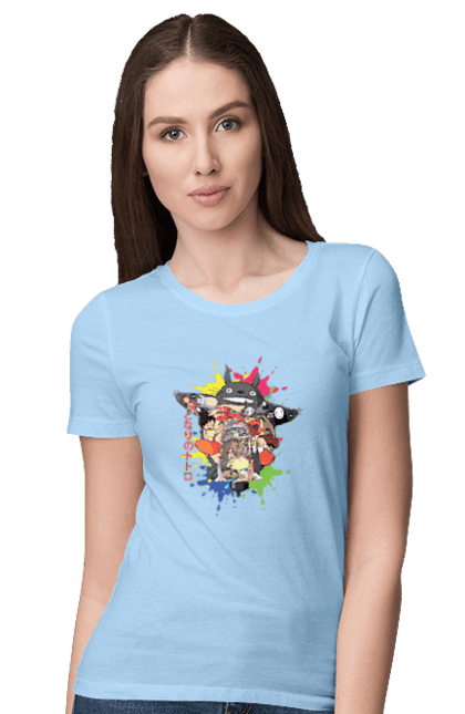 Women's t-shirt with prints Totoro. Adventures, anime, comedy drama, fantasy, film, my neighbor totoro, tv series. 2070702