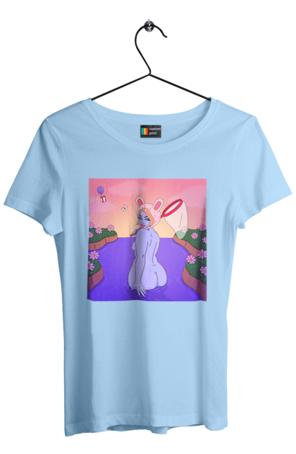 Футболка жіноча з принтом "Фіолетова Дівчина На Полюванні". Гола, дівчина, сачок. 2070702