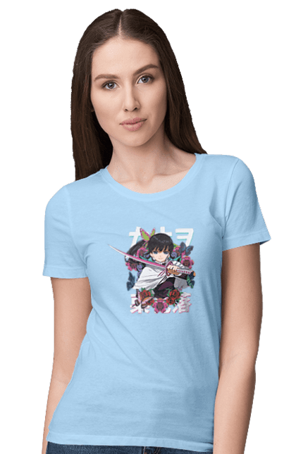 Women's t-shirt with prints Demon Slayer Kanao. Anime, demon slayer, kanao, kimetsu no yaiba, manga, serial, shinobu. 2070702