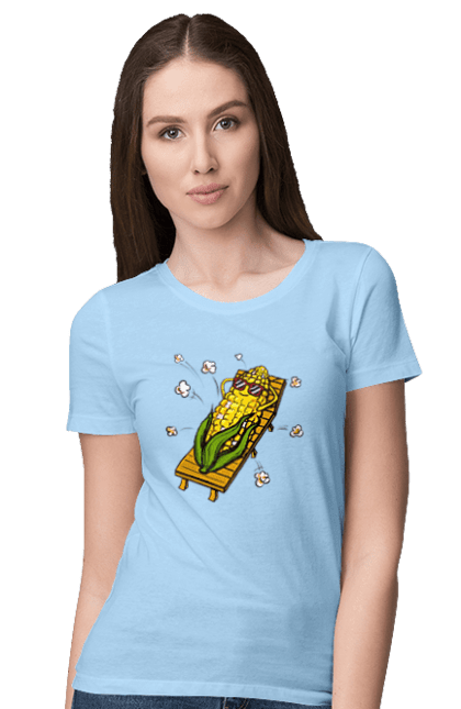Women`s t-shirt with prints Corn Suns On A Lounger. Corn, lounger, popcorn. 2070702