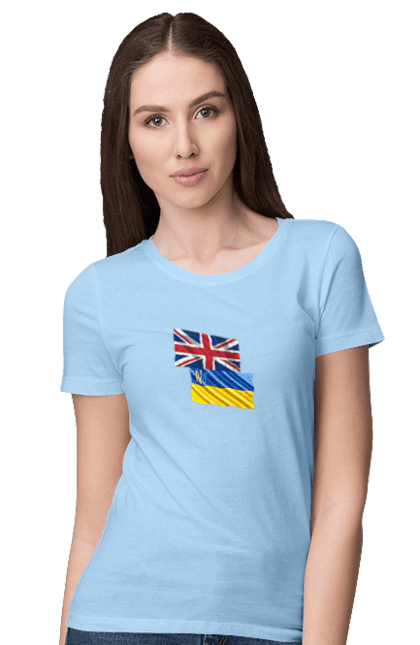 Women`s t-shirt with prints Flag United Kingdom, Flag Ukraine, Support Ukraine. Flag united, flag united kingdom, global peace, great britain, kiev, national colors, national team, peace for ukraine, proud grandpa, support ukraine, ukraine, ukraine flag, ukraine war, united kingdom, war, zelensky. 2070702