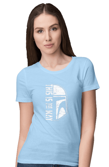 Women's t-shirt with prints This is the way. Baby yoda, cinema, disney, distressed, mandalorian, mandalorian helmet, movies, star wars, television series. 2070702