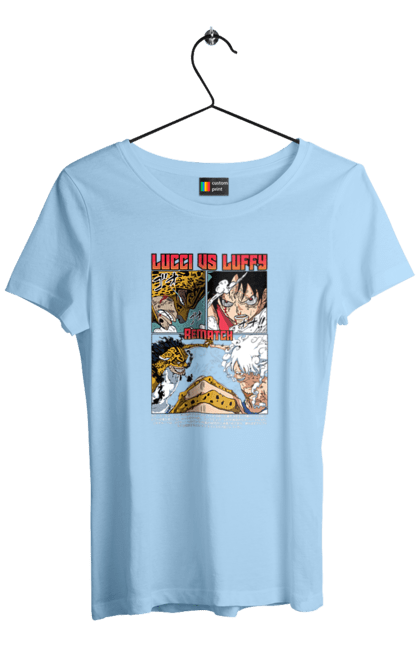 Women's t-shirt with prints One Piece Rob Lucci and Luffy. Anime, lucci, luffy, manga, one piece, pirates, rob lucci. 2070702