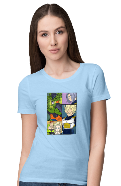 Women's t-shirt with prints Dragon Ball. Anime, dragon ball, goku, manga, tv series, vegeta. 2070702