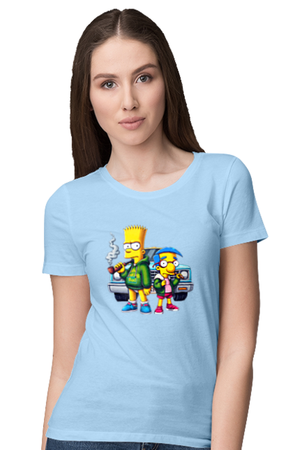 Women's t-shirt with prints Bart Breaking Bad. Bart, breaking bad, cartoon, character, laboratory, milhouse, serial, simpson, simpsons. 2070702