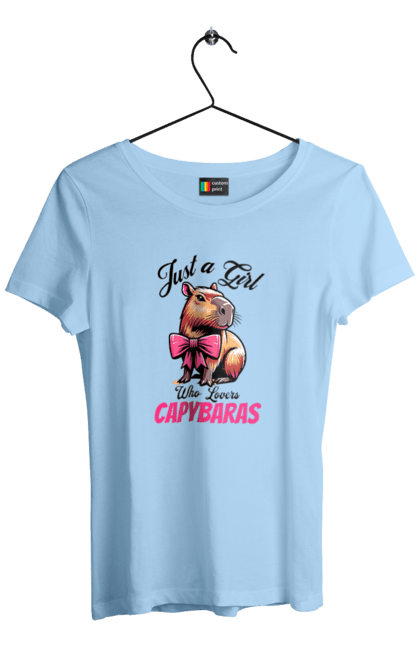 Women's t-shirt with prints Capybara. Animal, bow, capybara, pink, rodent. 2070702