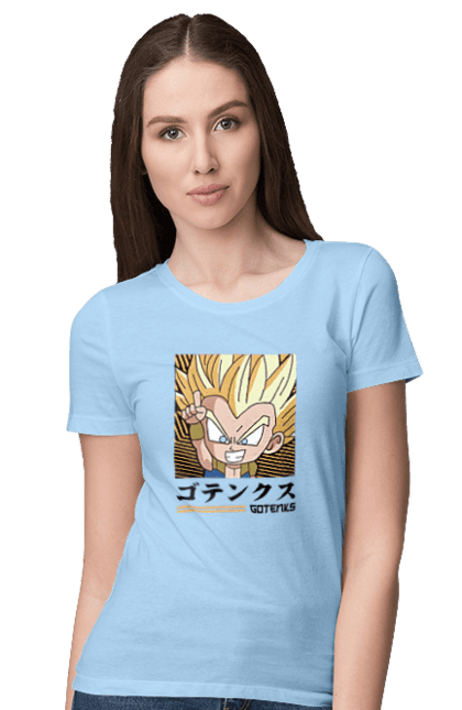 Women's t-shirt with prints Dragon Ball Gotenks. Anime, dragon ball, goku, gotenks, manga, tv series, vegeta. 2070702