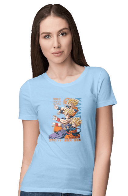 Women's t-shirt with prints Dragon Ball. Anime, dragon ball, goku, manga, tv series, vegeta. 2070702