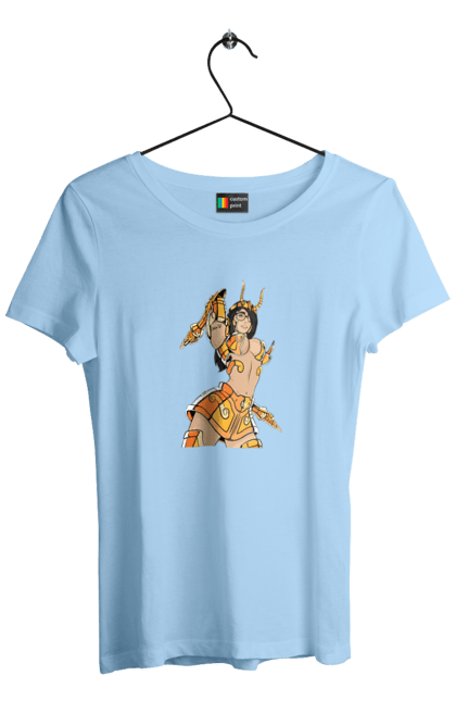 Women's t-shirt with prints Scorpio girl. Armor, glasses, gold, scorpion, young woman. 2070702