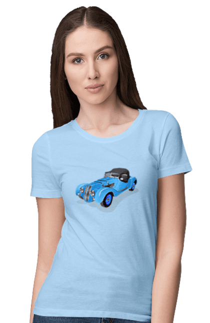 Women`s t-shirt with prints Car. Auto, car, classic, old, old machine. 2070702