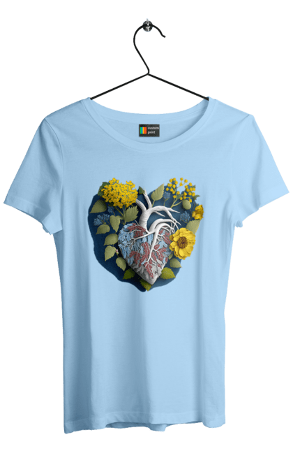 Футболка жіноча з принтом "Серце квіти". Люблю україну, перемога україни, серце, символи україни, соняшник, традиції україни, україна. 2070702