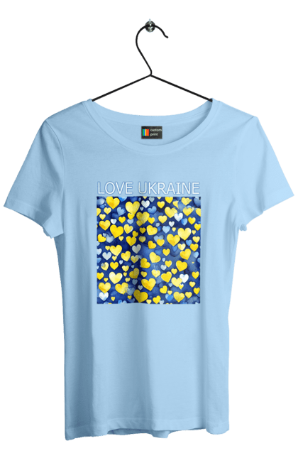Women`s t-shirt with prints I love Ukraine. Heart, i love ukraine, love, symbols of ukraine, ukraine, ukrainian symbols. 2070702