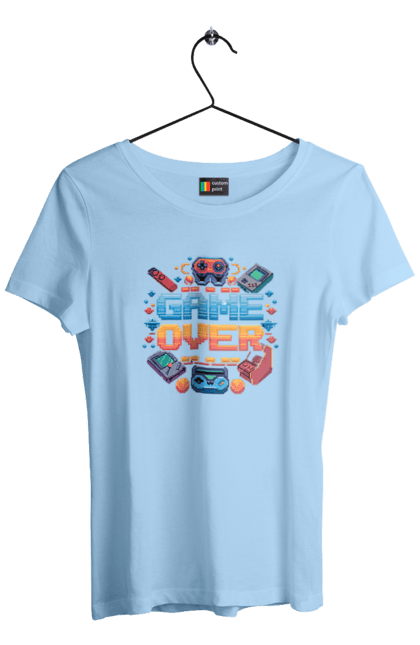 Women`s t-shirt with prints Game Over. 90s, for gamers, game, gamer, pixel, pixel art, video game. 2070702