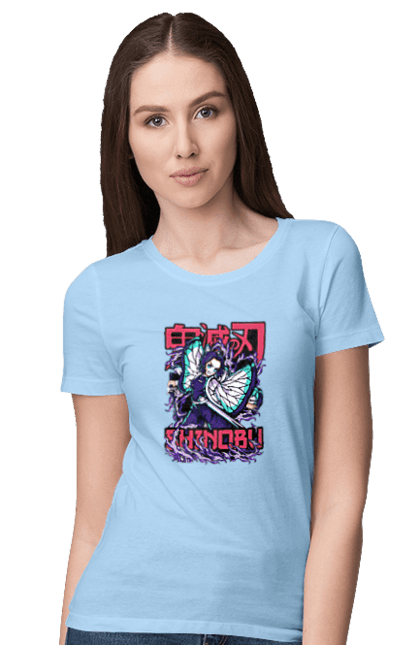 Women's t-shirt with prints Demon Slayer Shinobu. Anime, demon slayer, kimetsu no yaiba, manga, serial, shinobu. 2070702