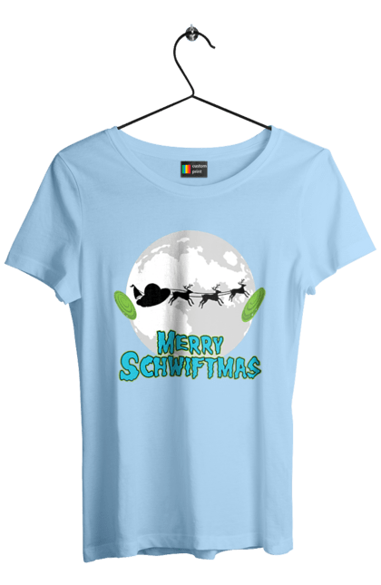 Women`s t-shirt with prints Rick and Morty Merry Christmas!. Adventures, black humor, cartoon, christmas, merry christmas, rick, rick and morty, santa claus, sci-fi, tragicomedy. 2070702