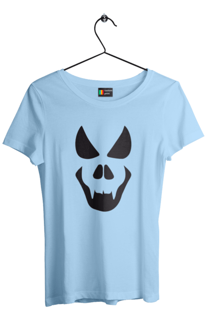 Women's t-shirt with prints Halloween pumpkin face. Costume, halloween, holiday, october, october 31, pumpkin, scary, sweets, trick or treat. 2070702