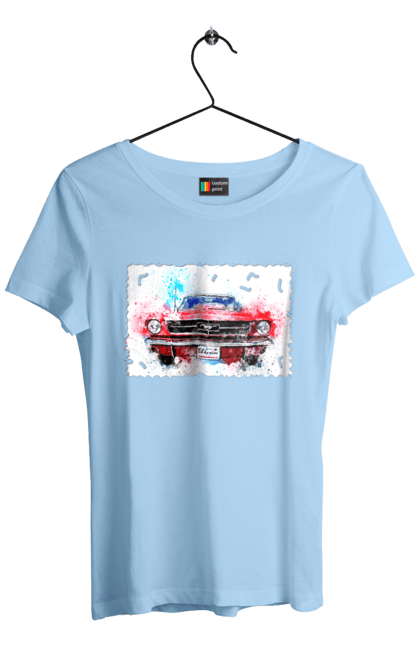 Women`s t-shirt with prints Mustang car. Car, donations, help, horse, mustang, mustang car, paypal, road, ukraine, wheel. 2070702