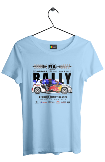 Футболка жіноча з принтом "Red Bull Rally". Rally, red bull, авто, автомобіль, гонка, ралі, ред булл, редбул, спорт. 2070702