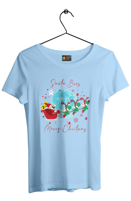 Women`s t-shirt with prints Super Mario Bros: Merry Christmas. Character, christmas, game, mario, mario bros, merry christmas, nintendo, santa claus, super mario bros. 2070702