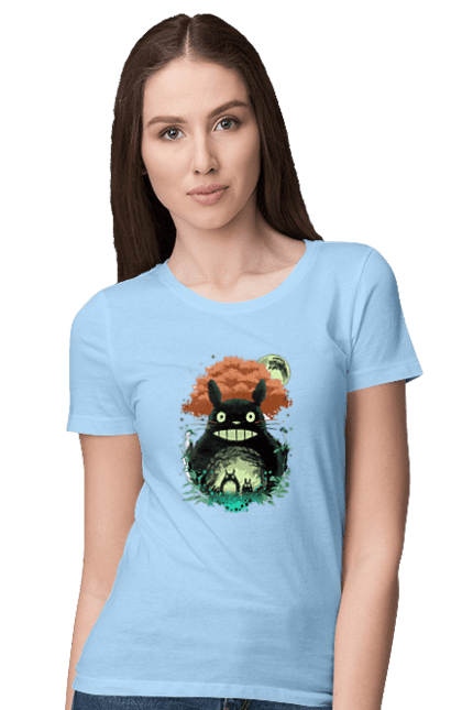 Women's t-shirt with prints Totoro. Adventures, anime, comedy drama, fantasy, film, my neighbor totoro, tv series. 2070702