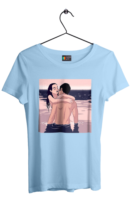 Футболка жіноча з принтом "Парочка Обнімається В Річці". Голо, кохання, пара. 2070702