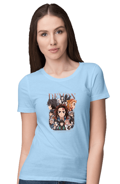 Women`s t-shirt with prints Demon Slayer. Anime, demon slayer, kamado tanjiro, manga, tanjiro. 2070702