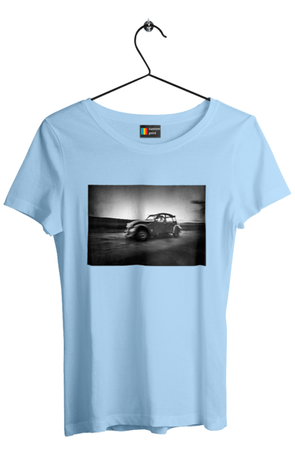 Футболка жіноча з принтом "Ретро машина чб". Авто, ретро, ретро машина, чорно біла машина. 2070702