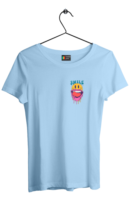 Футболка женская с принтом Летний смайл. Брутальный смайл, веселая рожица, жарко, компьютерная улыбка, рожица, смайл, смайлик, улыбающаяся рожица, улыбка, человек с улыбкой. 2070702