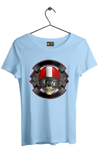 Футболка жіноча з принтом "череп мотоцикліст". Мотоцикліст \, череп, шолом. 2070702