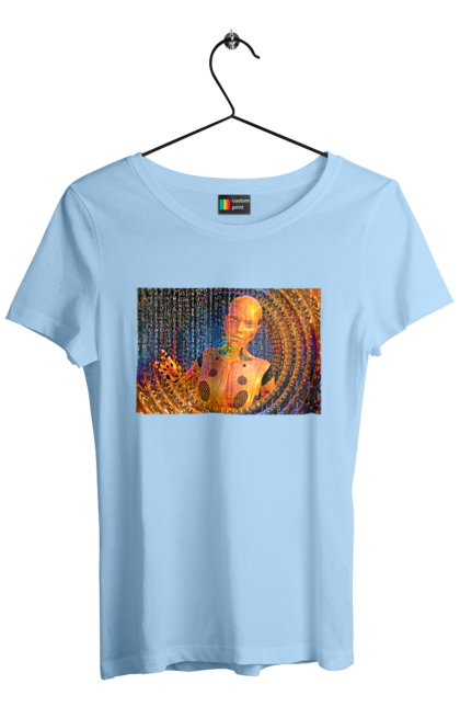 Футболка жіноча з принтом "Штучний інтелект". Айті, айтішник, гик, жінка, знання, інженер, інтелект, кібер, кібернетика, кіборг, код, комп, комп`ютерник, кристал, машинне навчання, мікросхема, мозок, портрет, програміст, професіонал, професія, розробник, розум, хакер, чіп, штучний інтелект, штучний розум. 2070702