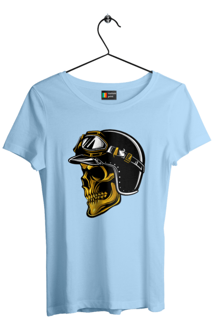 Футболка жіноча з принтом "Череп в мотошоломі". Крутий, очі, череп, шолом. 2070702