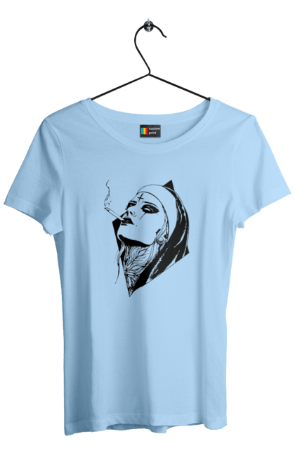 Women`s t-shirt with prints Nun. Cigarettes, cool, girl, tattoo. 2070702