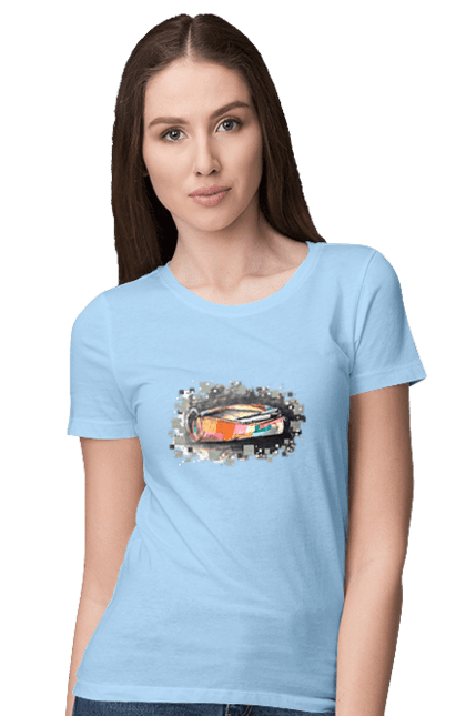 Women`s t-shirt with prints Pencil case Author's drawing. Exclusive, free hand, pen, pencil, pencil case, picture, school, stationery. 2070702