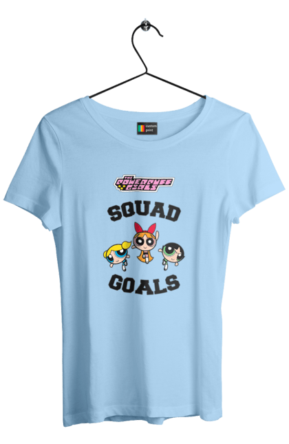 Women's t-shirt with prints Powerpuff Girls. Animated series, blossom, bubbles, buttercup, cartoon network, cool girls, heart, powerpuff girls. 2070702