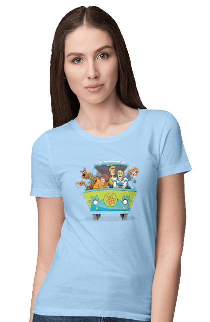 Women`s t-shirt with prints Scooby Doo Machine. Car, cartoon, dog, scooby doo. 2070702