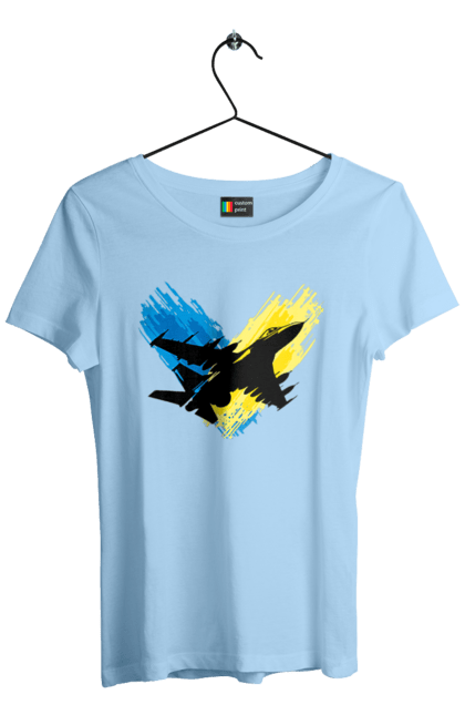 Women`s t-shirt with prints Airplane F 16. Aircraft f16, airplane, f16, flag, patriotic, ssu, with a flag. 2070702