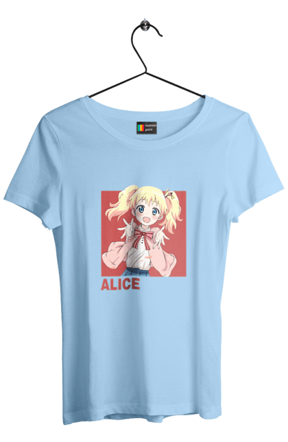 Футболка жіноча з принтом "Золота мозаїка Аліса Картелет". Alice cartelet, anime, kiniro mosaic, kinmoza, manga, аліса, аліса картелет, аніме, золота мозаїка, манга. 2070702