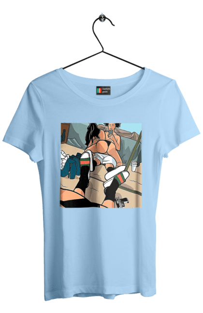 Футболка жіноча з принтом "Голе Селфі У Дзеркалі". Жопа, зверху, селфі. 2070702