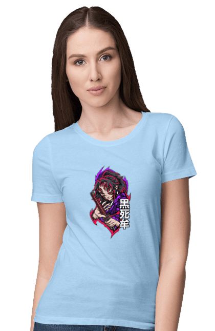 Women's t-shirt with prints Demon Slayer Kokushibo. Anime, demon slayer, eternal paradise faith, kimetsu no yaiba, kokushibo, manga, nezuko, twelve kizuki, upper rank six. 2070702