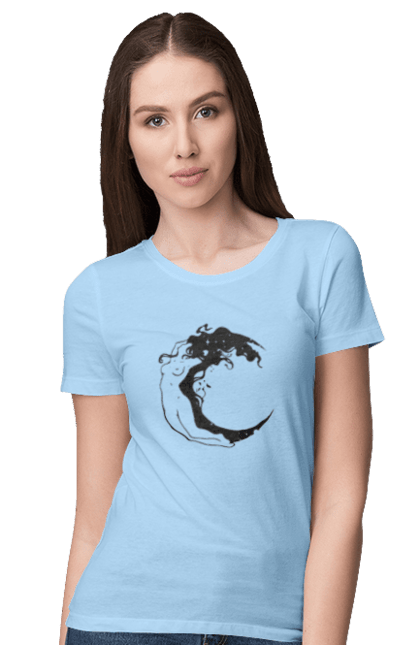 Women`s t-shirt with prints Moon girl. Cosmic, girl, moon, space, stars. 2070702