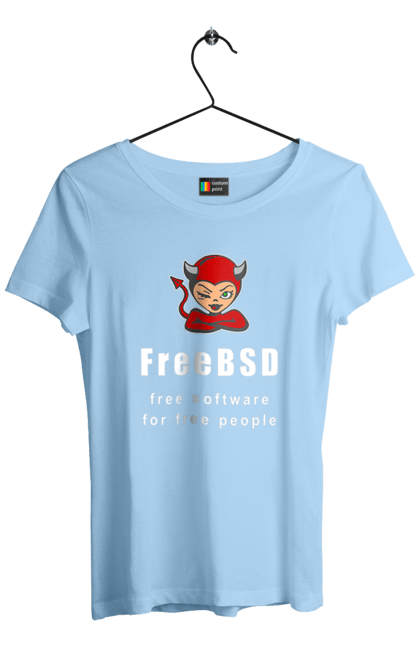Футболка жіноча з принтом "Freebsd Для Вільних". Bsd, freebsd, unix, адміністратор, айті, айтішник, безкоштовна, безкоштовно, бестія, білий, вільна, демон, демонесса, доступність, незалежність, операційна система, ос, програміст, програмне забезпечення, свобода, сисадмін, система, системний адміністратор, софт, текст, червоний. 2070702