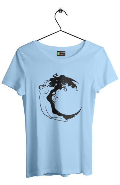 Women`s t-shirt with prints Moon girl. Cosmic, girl, moon, space, stars. 2070702