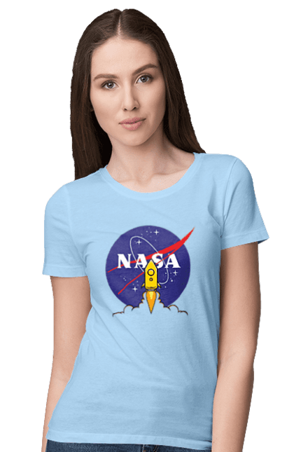 Women's t-shirt with prints NASA. Aeronautics, astronautics, aviation, nasa, research, rocket, science, space, technologies, usa. 2070702