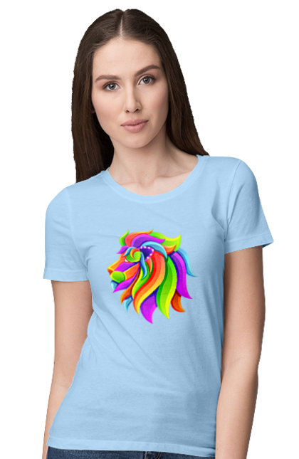 Women's t-shirt with prints Lion. Animal, art, bright, king of beasts, lion, lion, mane, picture. 2070702