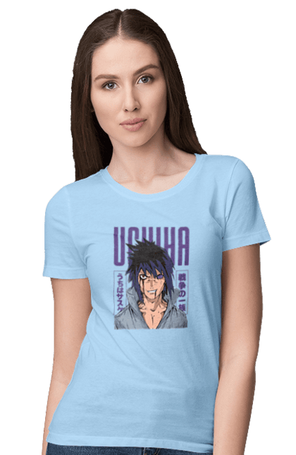 Футболка жіноча з принтом "Наруто Саске Учіха". Naruto, sasuke, sasuke uchiha, аніме, команда 7, команда номер 7, манга, наруто, саске, саске учіха. 2070702