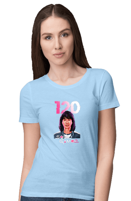Women`s t-shirt with prints Squid Game Cho Hyun ju. 120, cho hyun-ju, netflix, player 120, squid game, tv series. 2070702