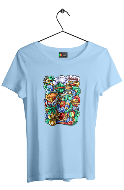 Футболка жіноча з принтом "Канікули відпочинок арт". Відпочинок, канікули, літо, море, пляж, подорож. 2070702