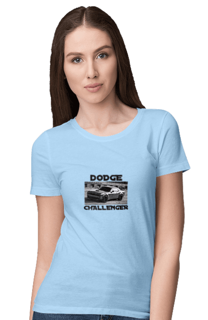 Women`s t-shirt with prints Dodge challenger. An american legend, auto, car, classic car, cult car, dodge challenger, powerful car, zhmasl kar. 2070702