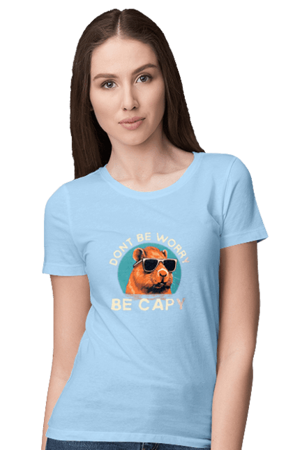 Women's t-shirt with prints Capybara. Animal, capybara, glasses, rodent. 2070702